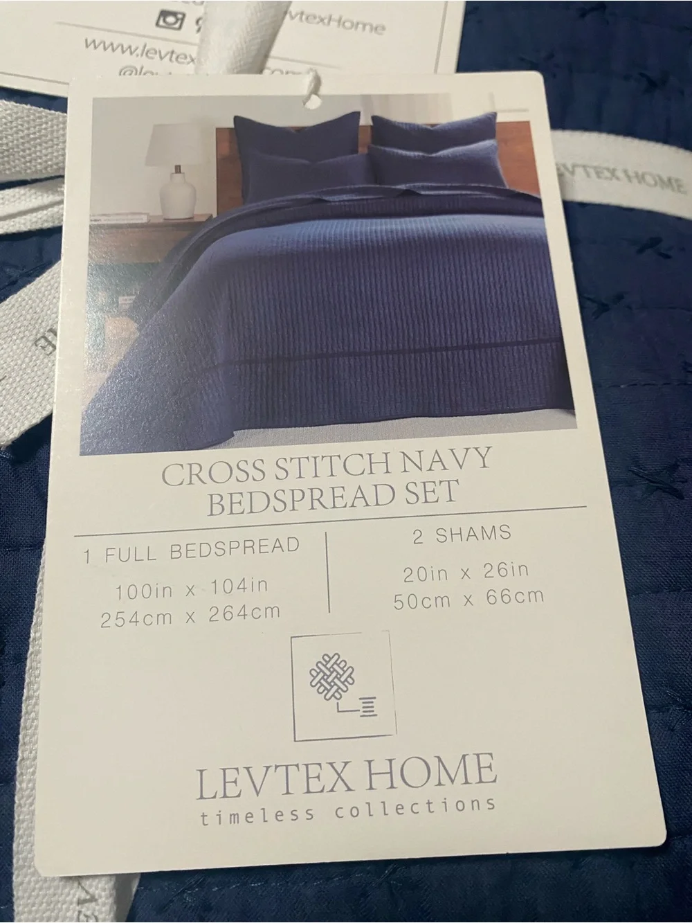 Levtex Home Cross Stitch Navy 3-Pc. Bedspread Set, Full  100x104